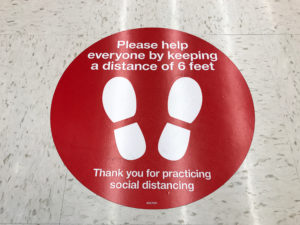 floor sign round stay apart for social distancing