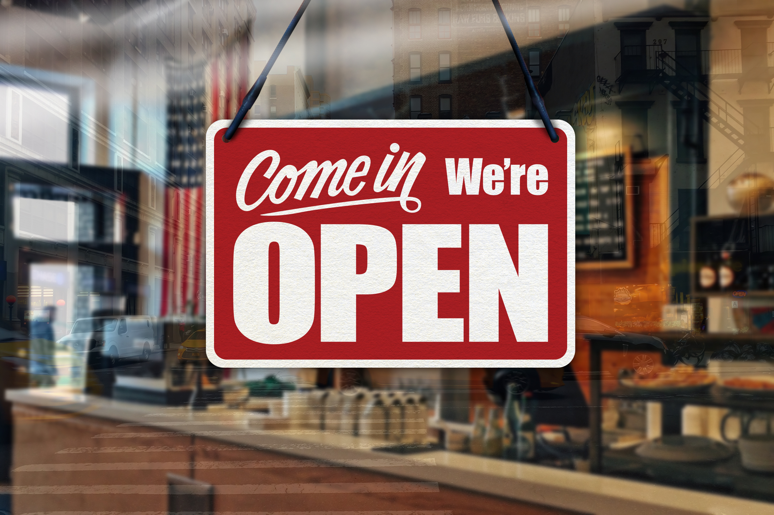 Retail Pop Signage come in we are open sign in red and white