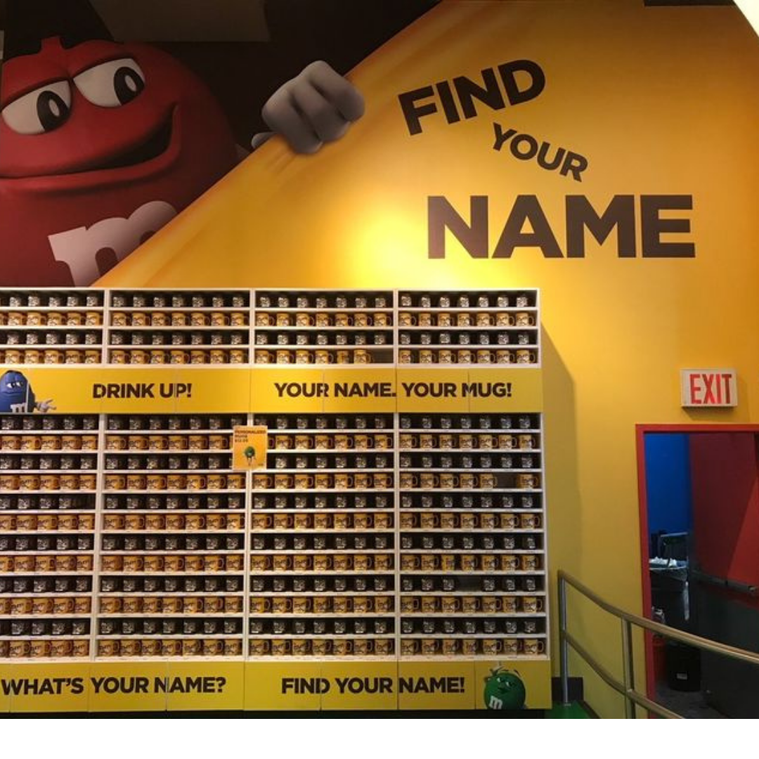 m and m name display wall sign for coffee cups with names on them