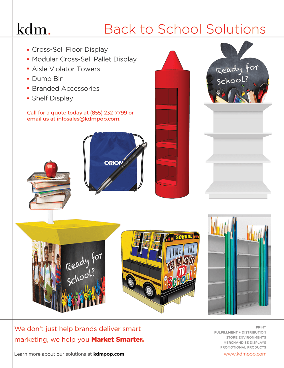 Back To School Solutions Promotional Products Shelf Grocery Store Floor Display Dump Bin Backpack Pen Drawstring Bag