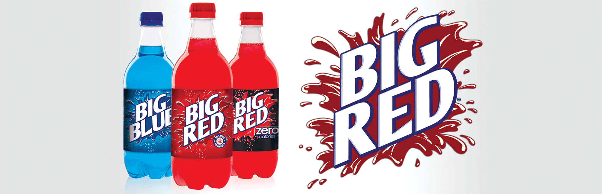 big red soda logo and soda bottles