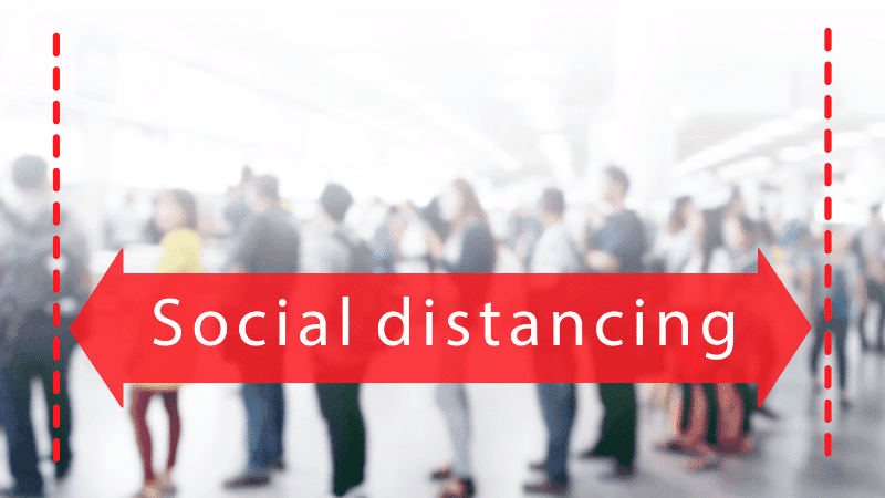 red arrow with people in the background wording social distancing