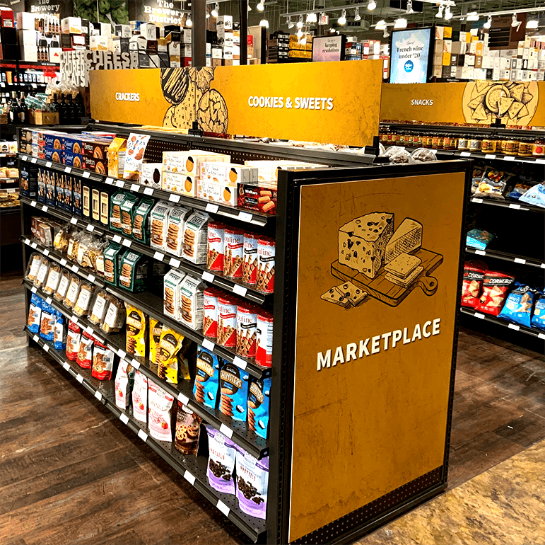 grocery store display shelf yellow custome large format digital printing