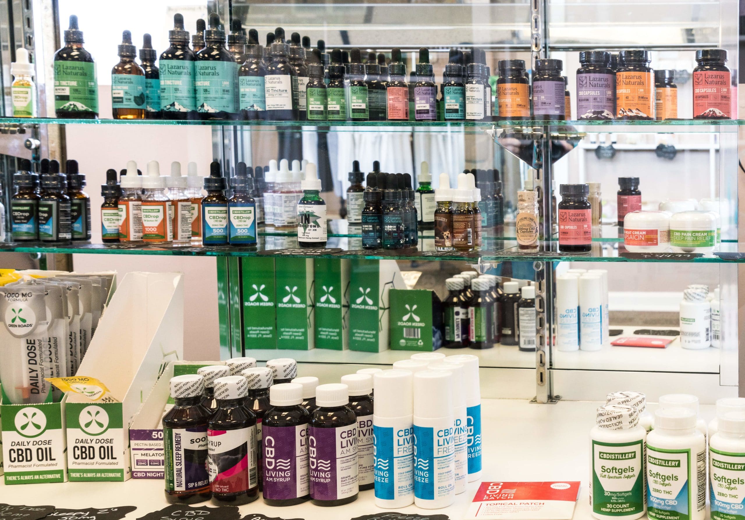 cbd oils on a shelve