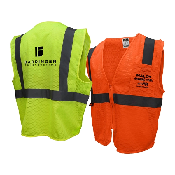 Branded Apparel Two high-vis safety vests branded with construction companyl ogos