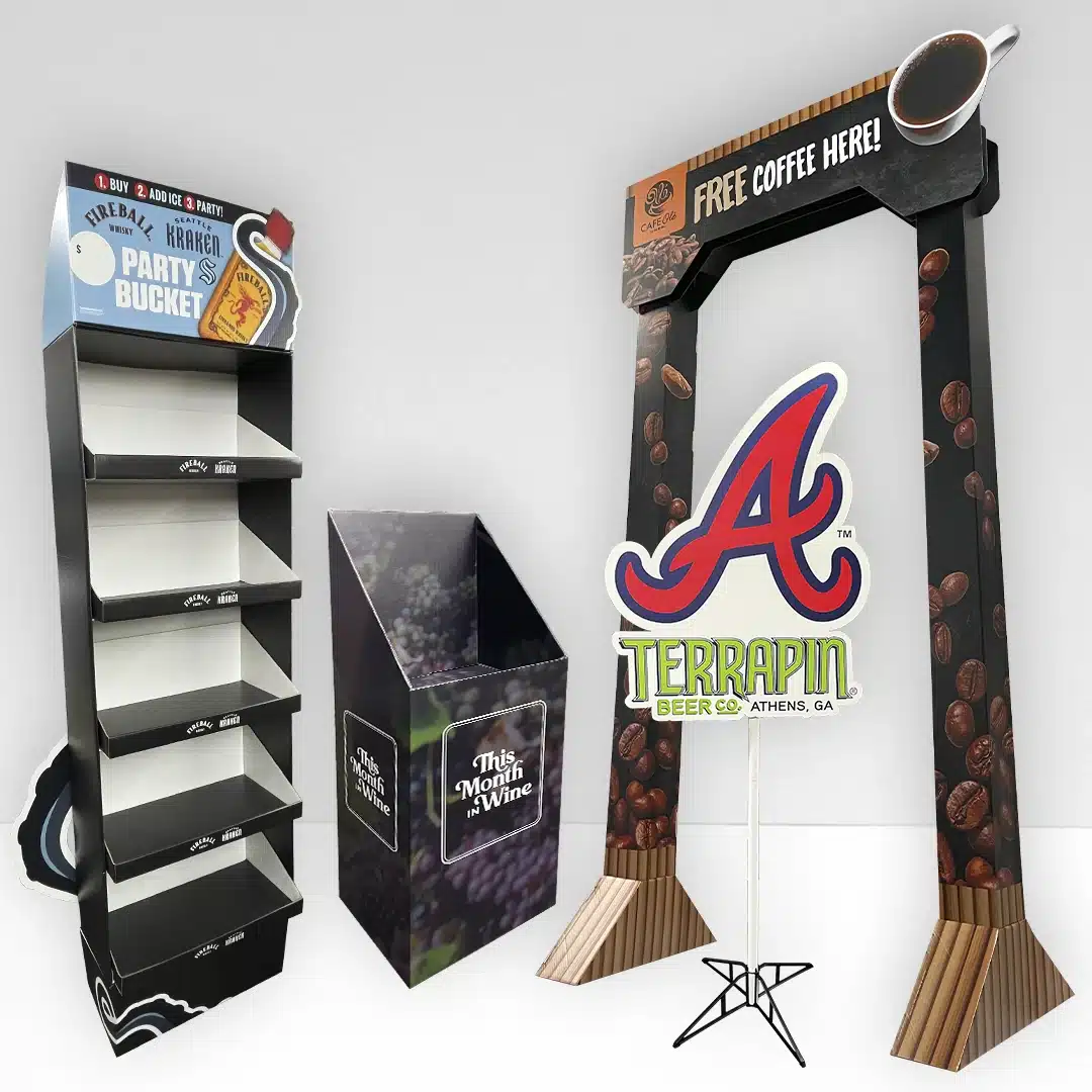 Collage of printed corrugate point-of-purchase displays