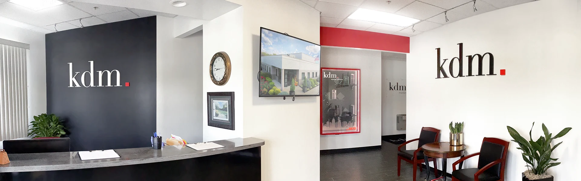 Panoramic photo of KDM Corporate Headquarters office lobby
